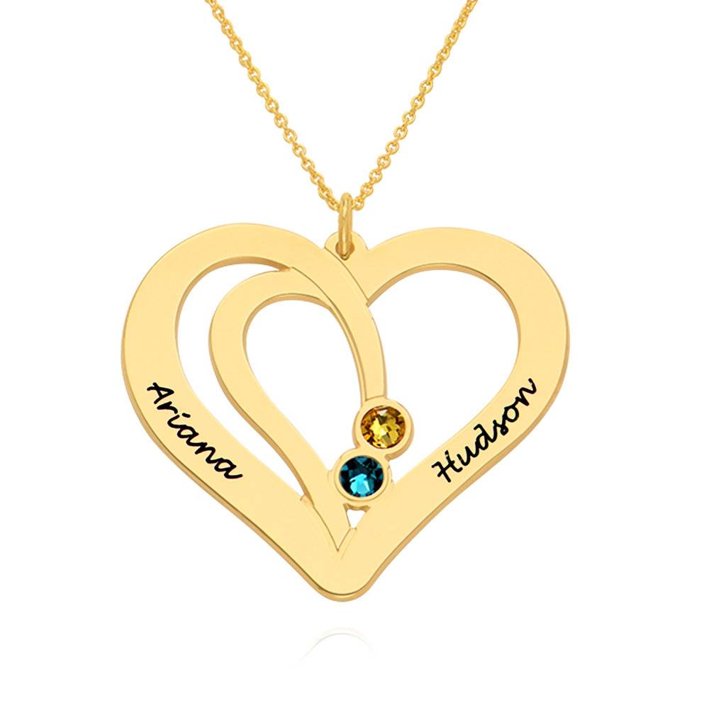 Engraved Couples Birthstone Necklace in 14k Gold-1 product photo