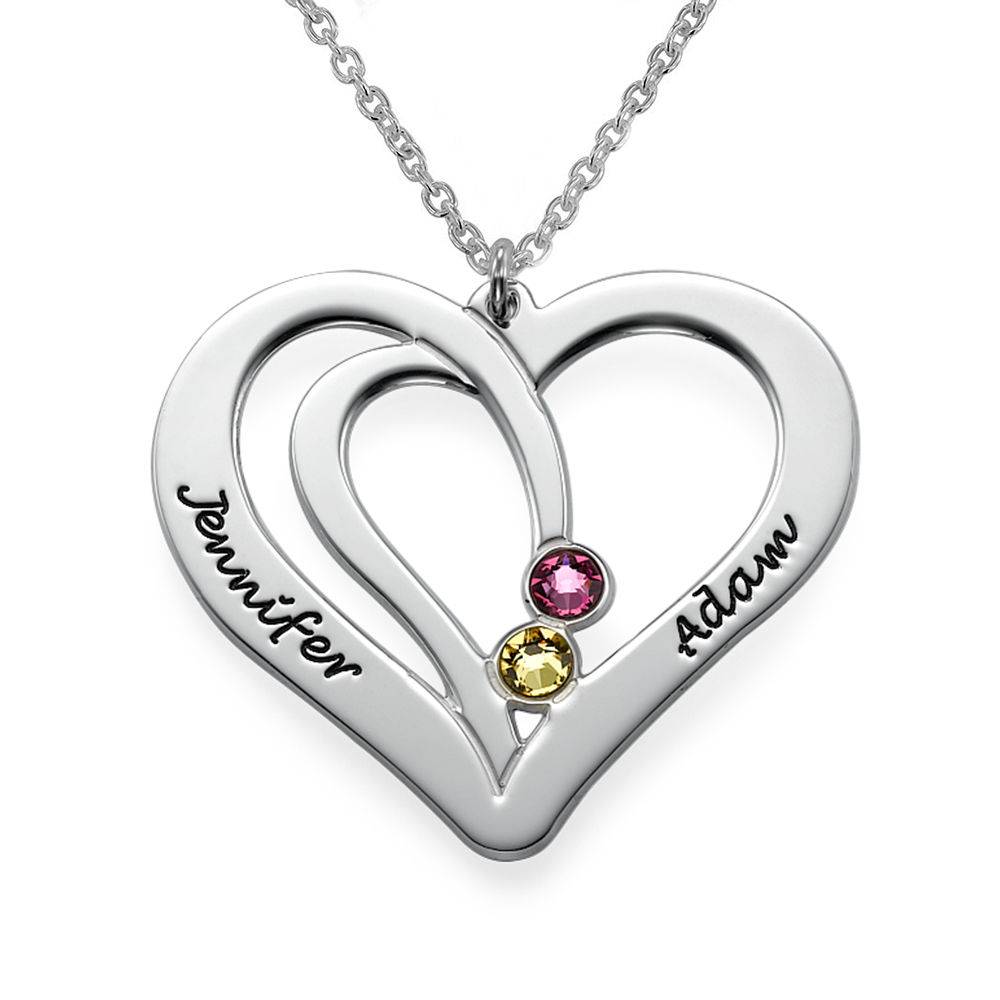 Engraved Couples Birthstone Necklace in Premium Silver product photo