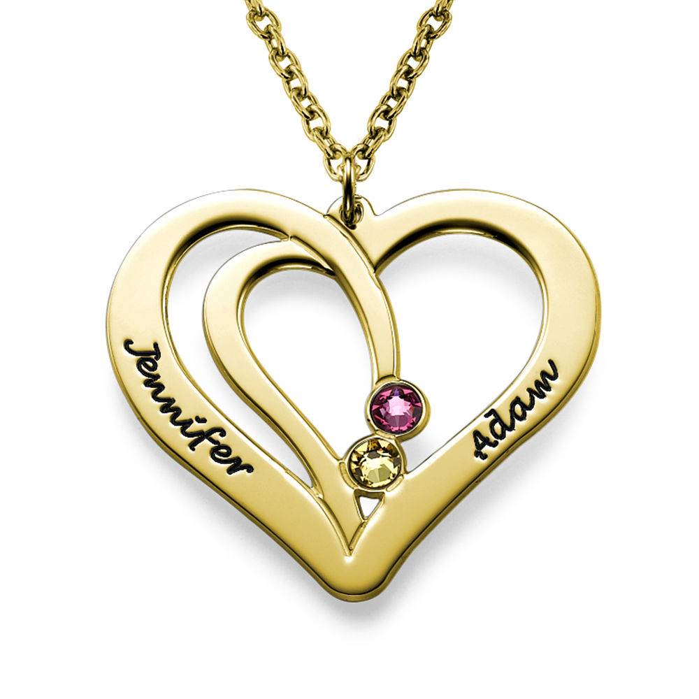 Engraved Couples Birthstone Necklace in Gold Plating product photo