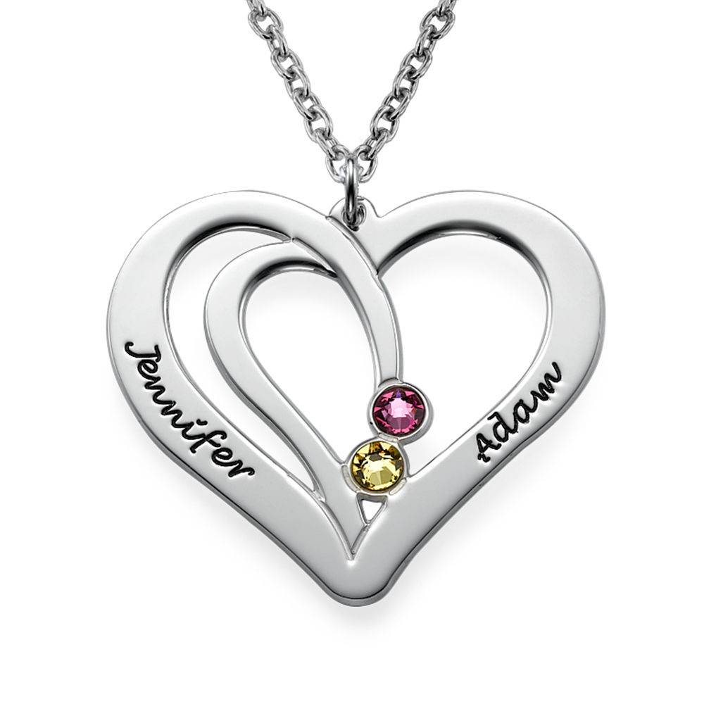 Engraved Couples Birthstone Necklace in Sterling Silver-3 product photo