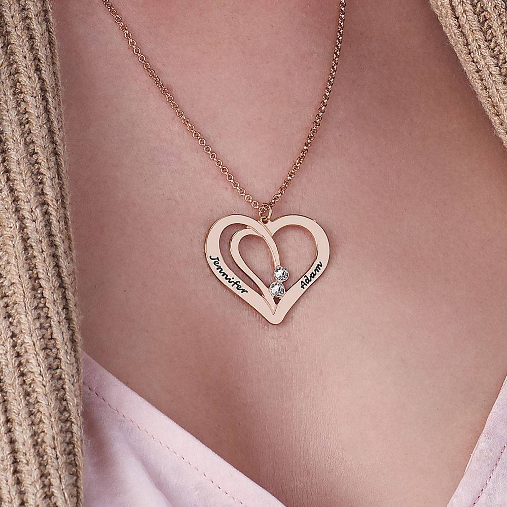 Engraved Couples Necklace in 18k Rose Gold Plated with Diamond-4 product photo