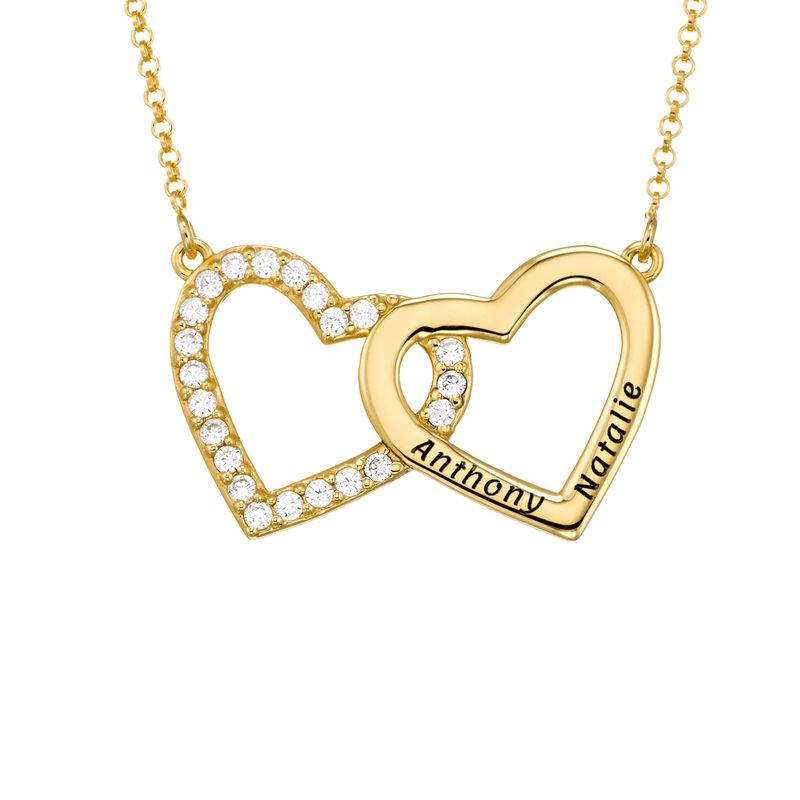 Engraved Double Heart Necklace in Gold Plating-1 product photo