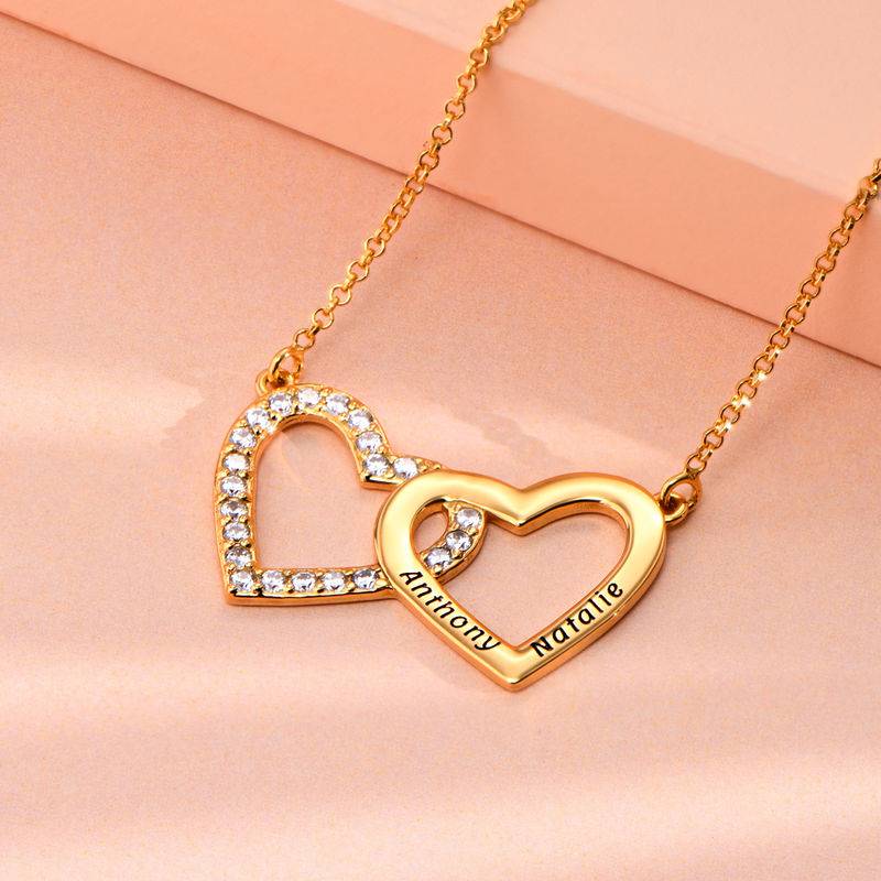 Engraved Double Heart Necklace in Gold Plating-2 product photo