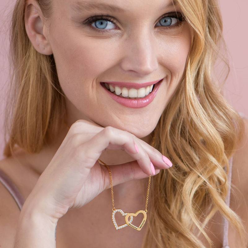 Engraved Double Heart Necklace in Gold Plating-3 product photo