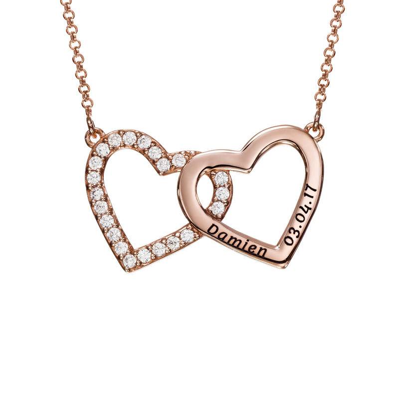 Engraved Double Heart Necklace in Rose Gold Plating product photo