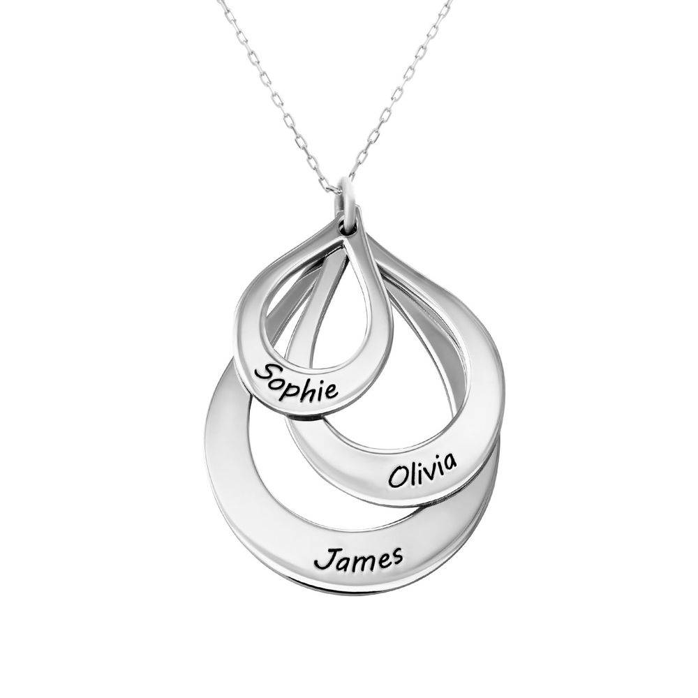 Engraved Family Necklace Drop Shaped in White Gold-2 product photo