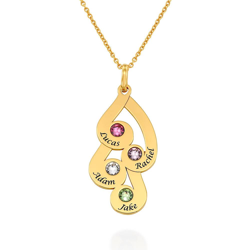 Engraved Family Pendant Necklace with Birthstones in Gold Plating-1 product photo