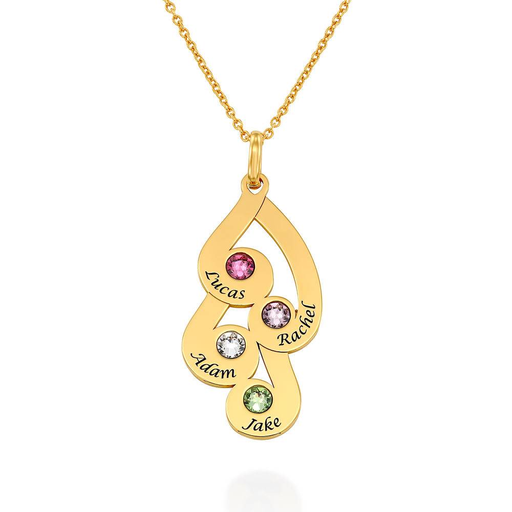 Engraved Family Pendant Necklace with Birthstones in Gold Plating-3 product photo