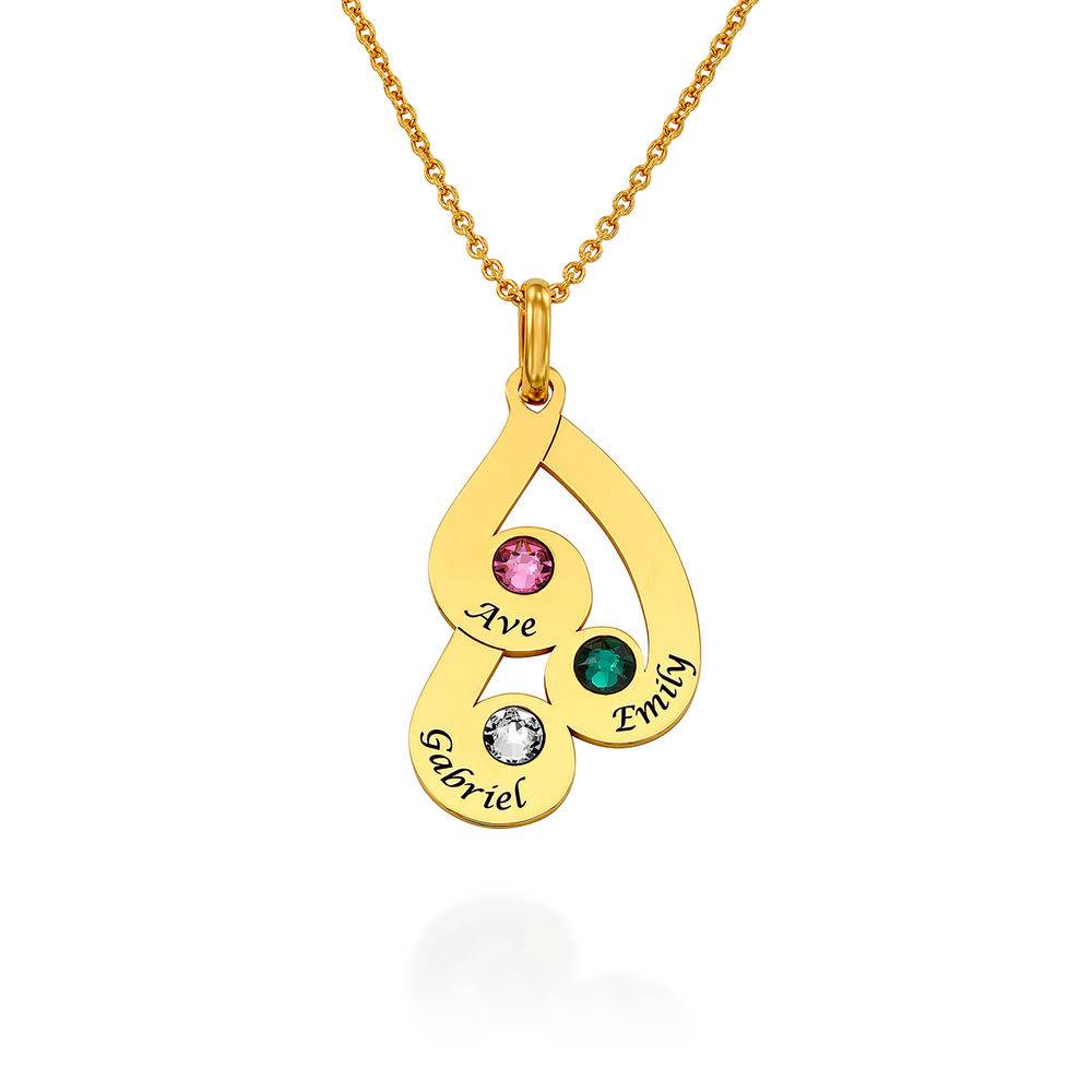 Engraved Family Pendant Necklace with Birthstones in Gold Plating-2 product photo