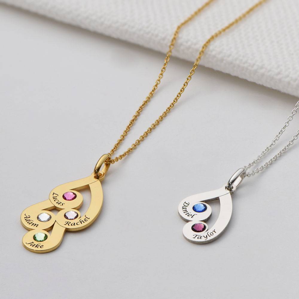 Engraved Family Pendant Necklace with Birthstones in Gold Plating-5 product photo