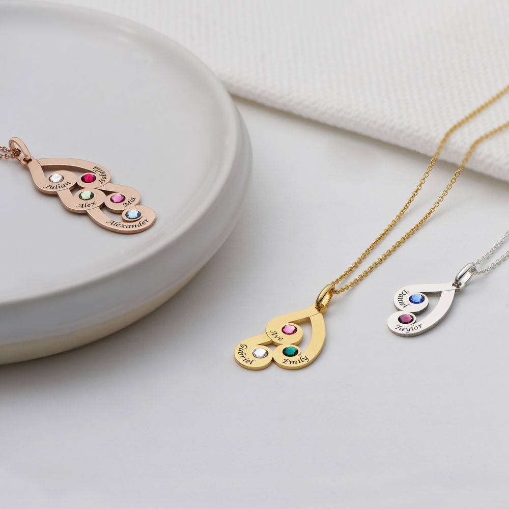 Engraved Family Pendant Necklace with Birthstones in Gold Vermeil-8 product photo