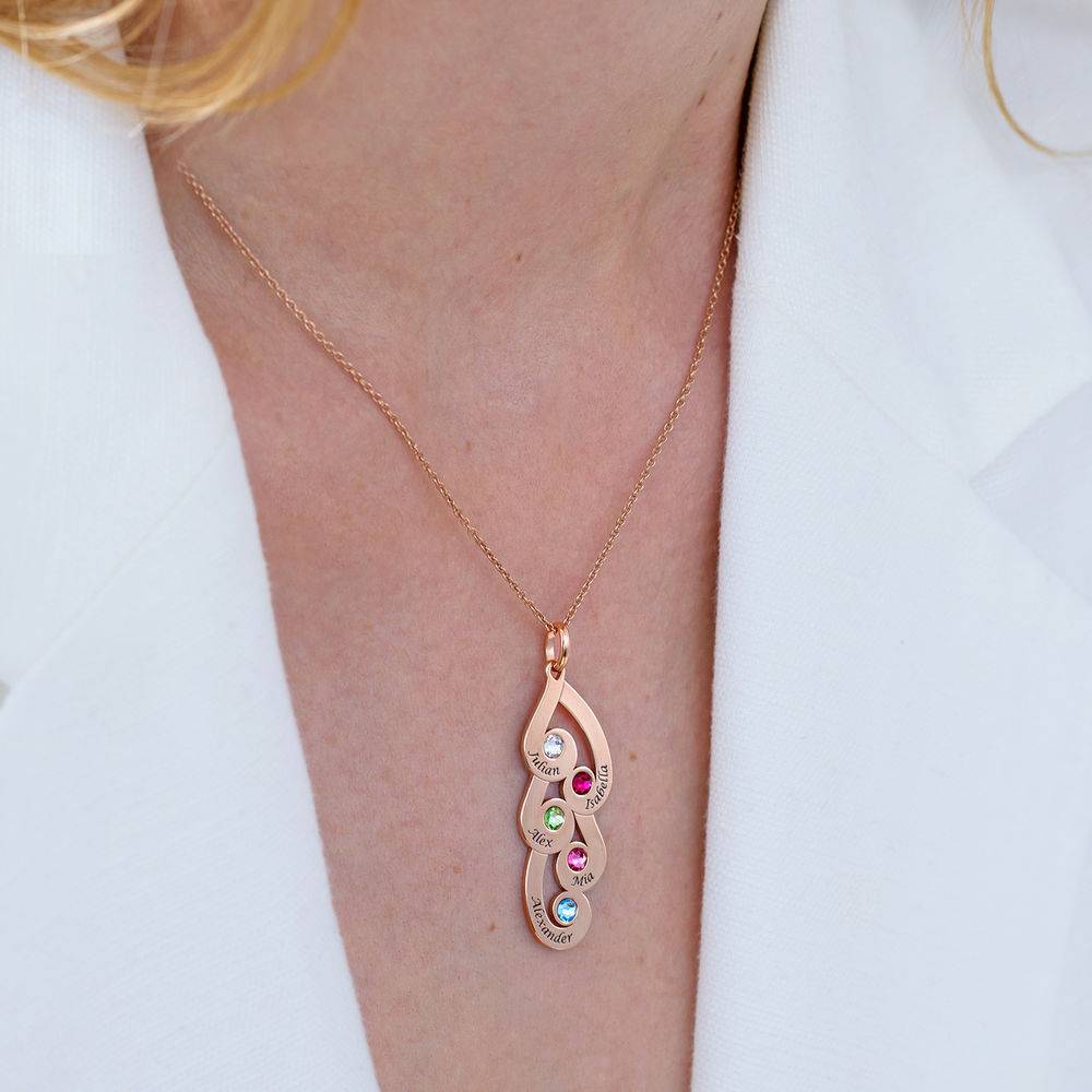 Engraved Family Pendant Necklace with Birthstones in Rose Gold Plating-4 product photo
