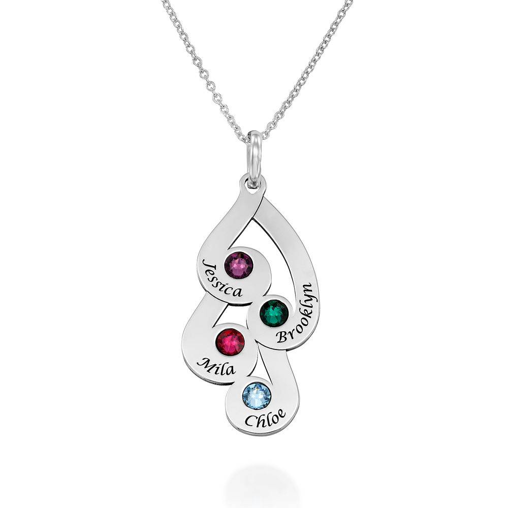 Engraved Family Pendant Necklace with Birthstones in Sterling Silver-1 product photo