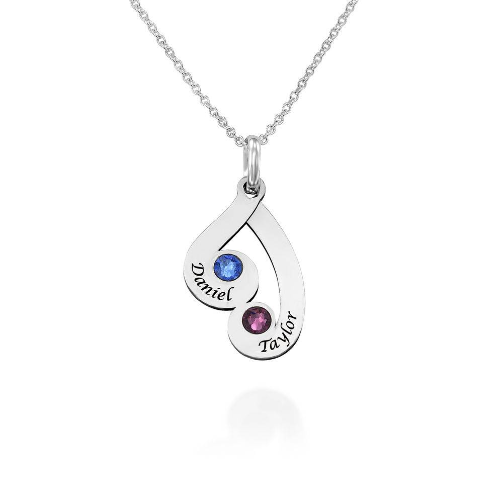 Engraved Family Pendant Necklace with Birthstones in Sterling Silver-3 product photo