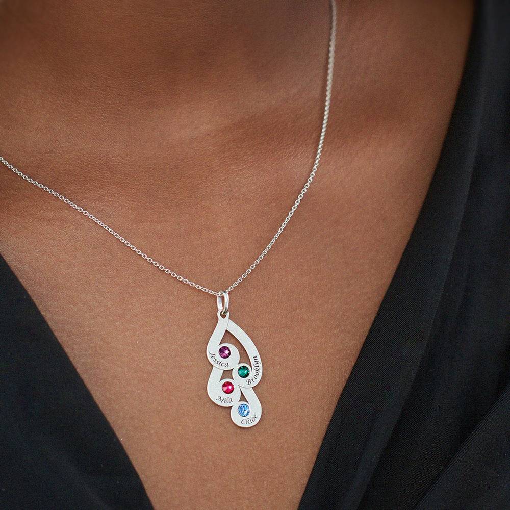 Engraved Family Pendant Necklace with Birthstones in Sterling Silver-5 product photo