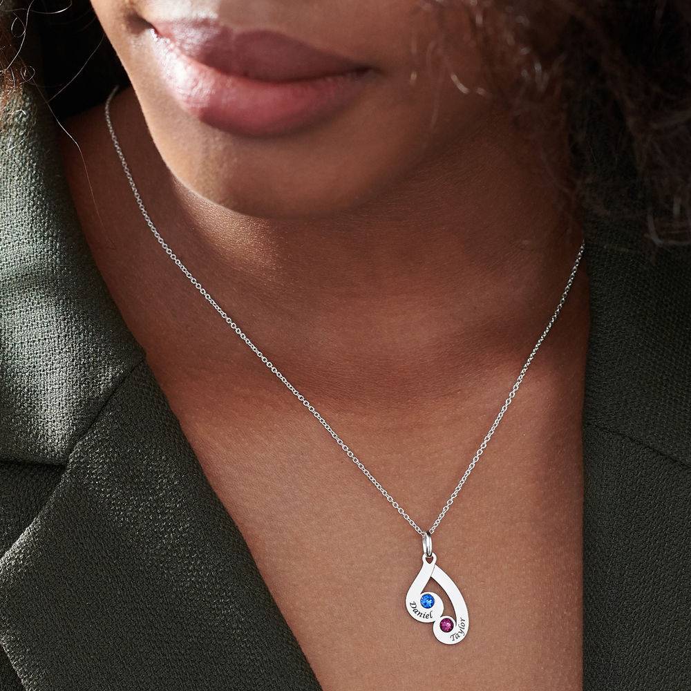 Engraved Family Pendant Necklace with Birthstones in Sterling Silver-7 product photo