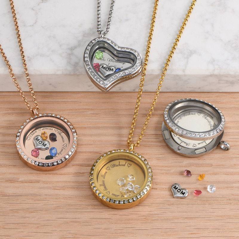 Engraved Floating Charms Locket - For Mom or Grandma with Gold Plating product photo