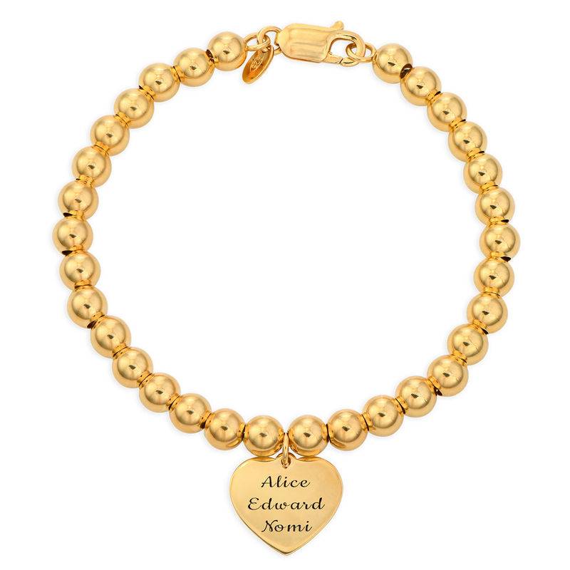 Engraved Heart Charm Beaded Bracelet in Gold Plating-1 product photo