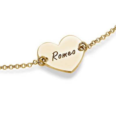 Engraved Heart Couples Bracelet in 18k Gold Plating product photo