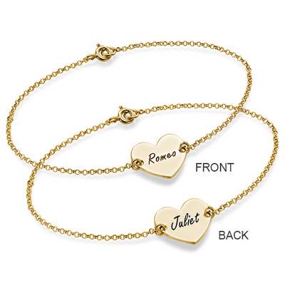 Engraved Heart Couples Bracelet in 18k Gold Plating-3 product photo
