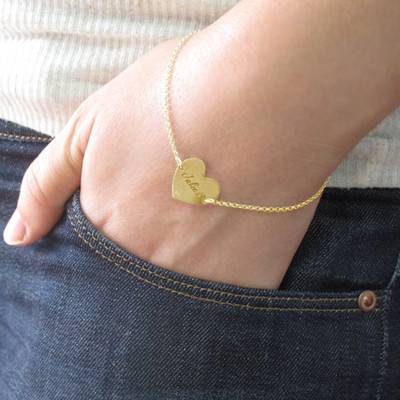 Engraved Heart Couples Bracelet in 18k Gold Plating-4 product photo