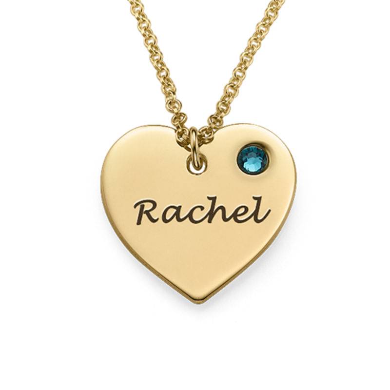Engraved Heart Necklace with Birthstone in 18k Gold Vermeil-1 product photo