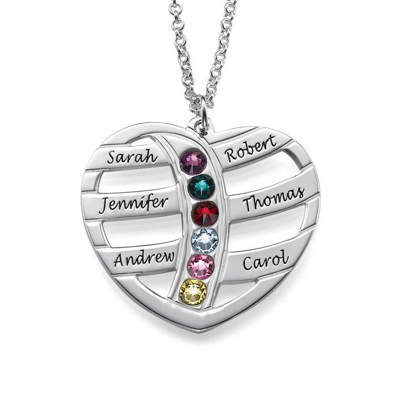 Engraved Heart Necklace with Birthstones-1 product photo