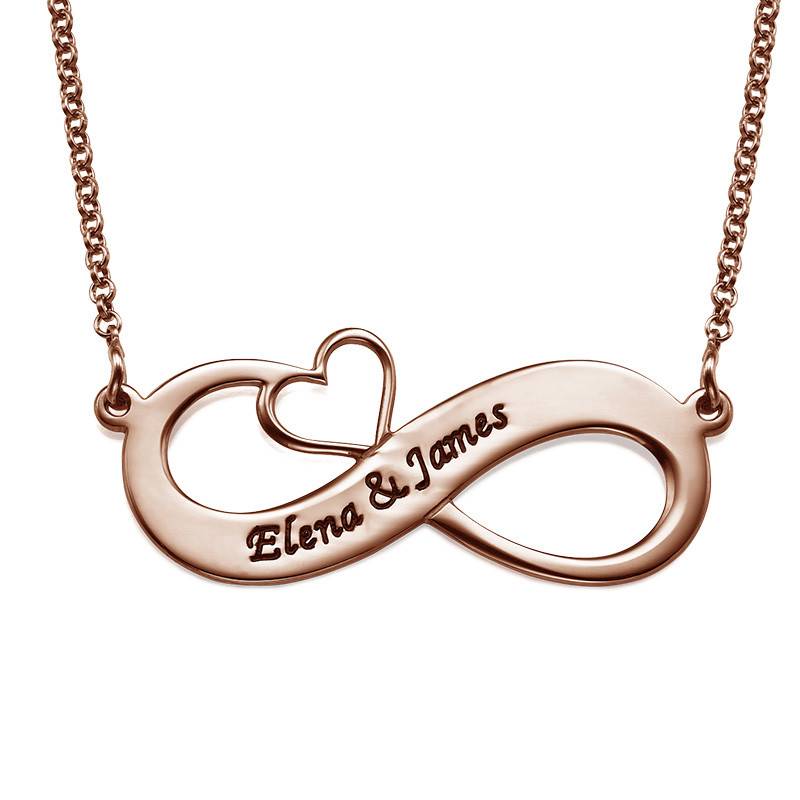 Engraved Infinity Necklace with Cut Out Heart - Rose Gold Plated product photo