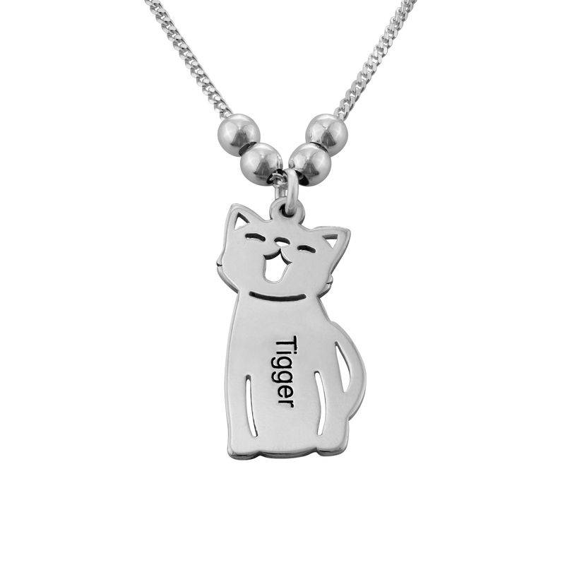 Engraved Kids Charm with Cat and Dog Charm Necklace in Silver product photo