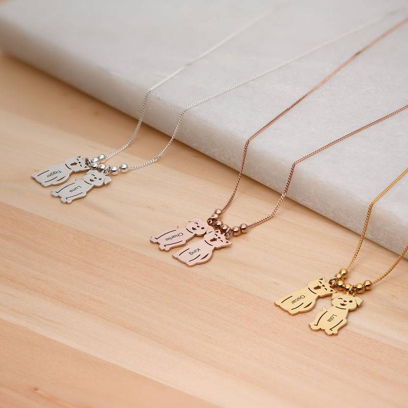 Engraved Kids Charm with Cat and Dog Charm Necklace in Silver product photo