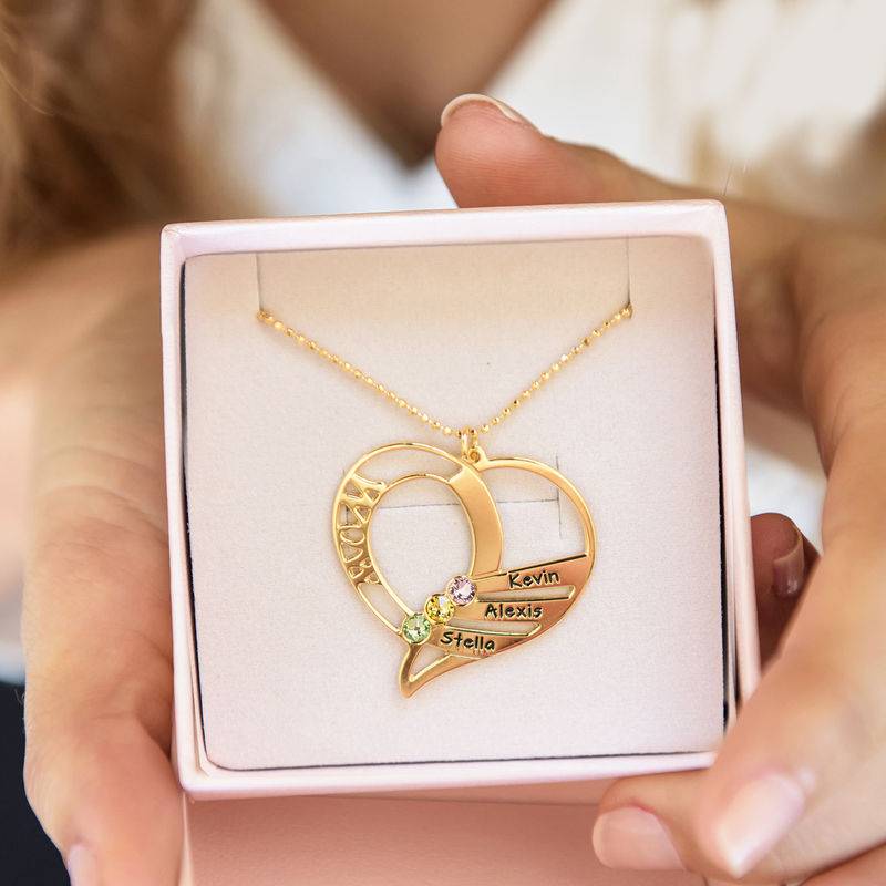 Engraved Mom Birthstone Necklace  - Gold Plated-8 product photo