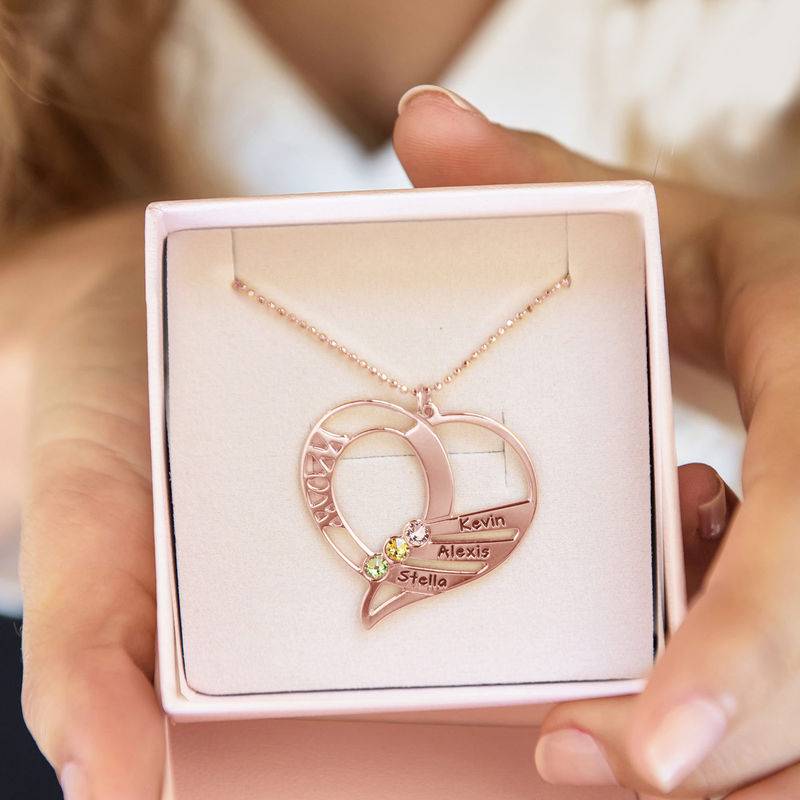 Engraved Mom Birthstone Necklace - Rose Gold Plated-2 product photo