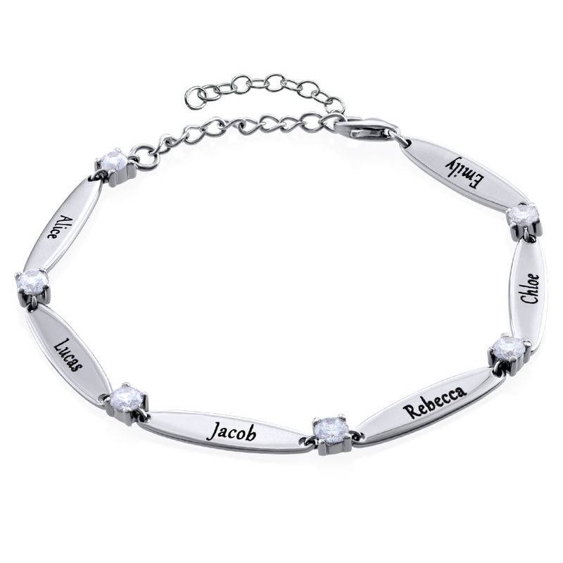Engraved Mother Bracelet with Cubic Zirconia in Sterling Silver-2 product photo