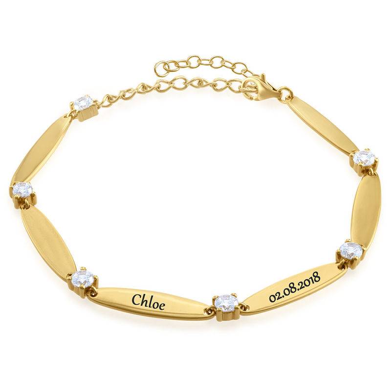 Engraved Mother Bracelet with Cubic Zirconia in Gold Plating-5 product photo