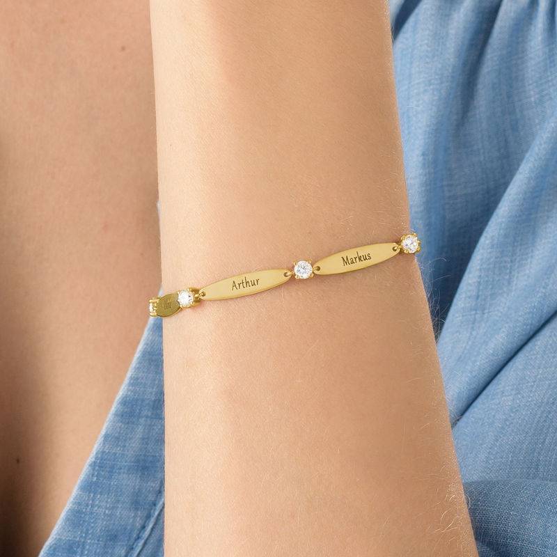 Engraved Mother Bracelet with Cubic Zirconia in Gold Plating-3 product photo