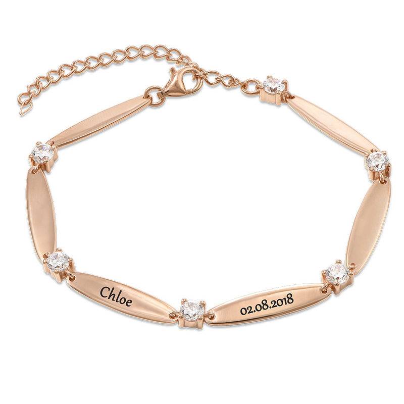 Engraved Mother Bracelet with Cubic Zirconia in Rose Gold Plating-2 product photo