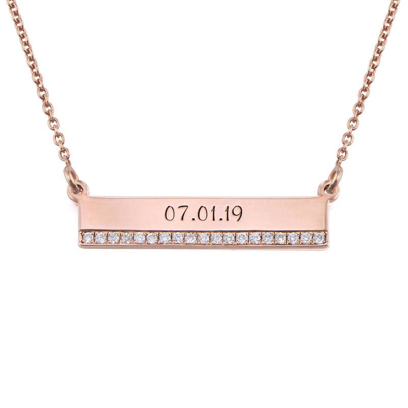 Engraved Pave Bar Necklace with Diamonds in Rose Gold Plating product photo