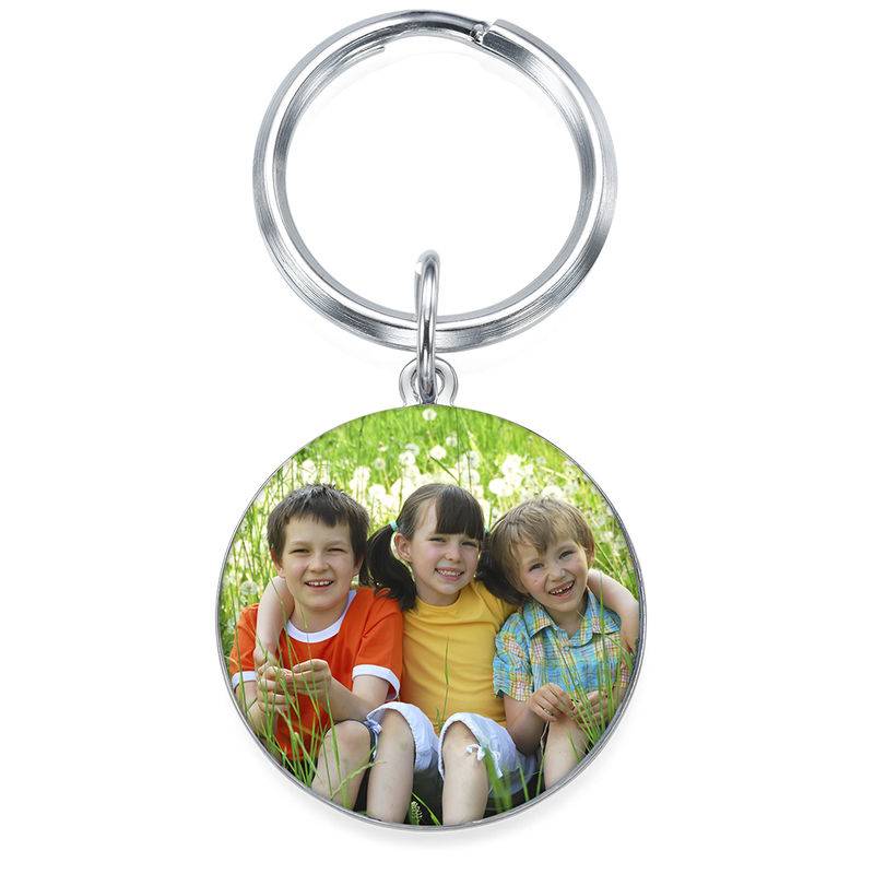 Engraved Round Photo Keychain in Sterling Silver product photo
