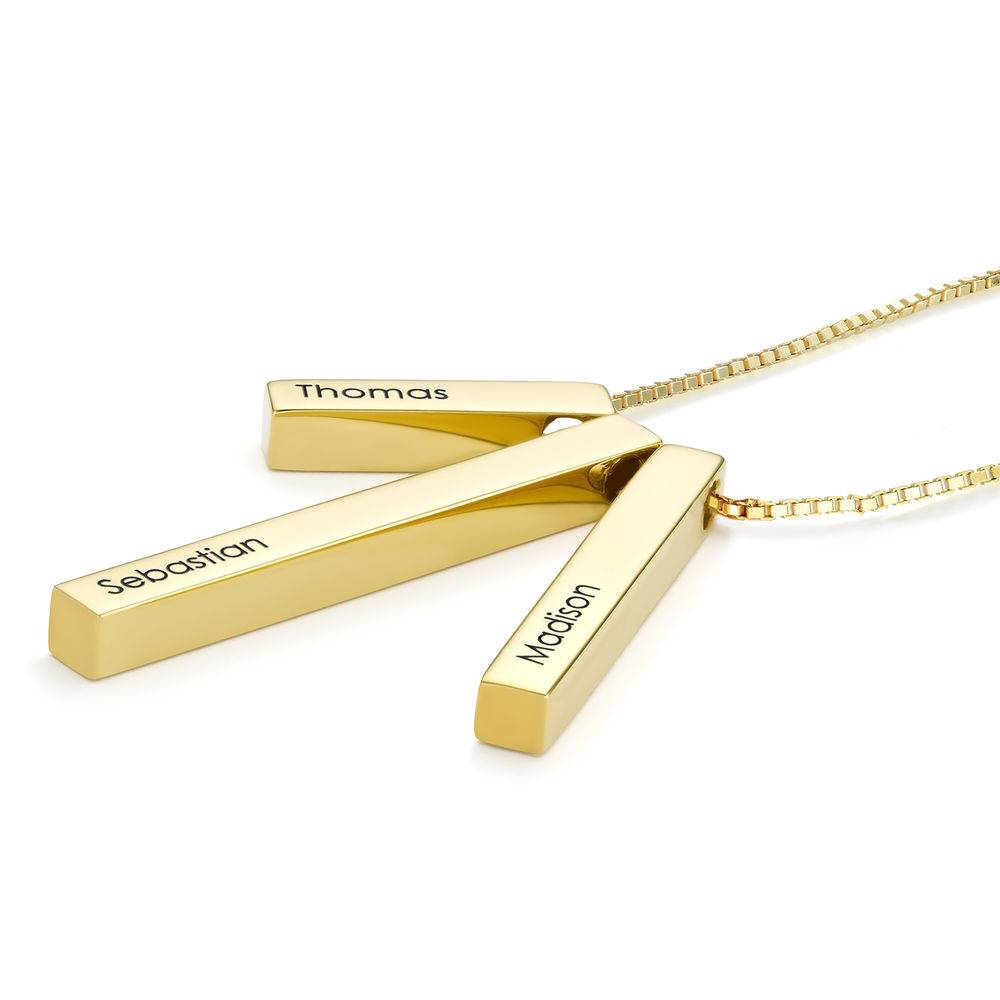 Engraved Triple 3D Vertical Bar Necklace in Gold Plating-2 product photo