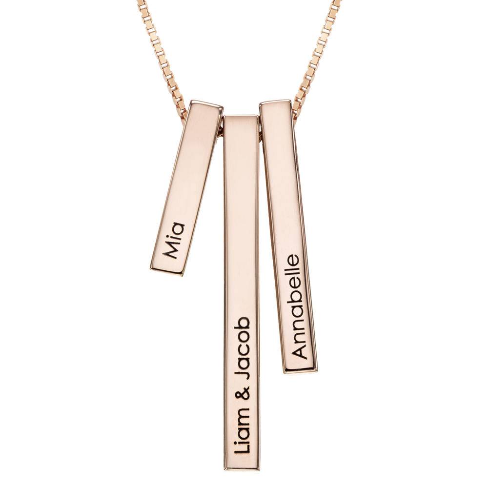 Engraved Triple 3D Vertical Bar Necklace in Rose Gold Plating-1 product photo