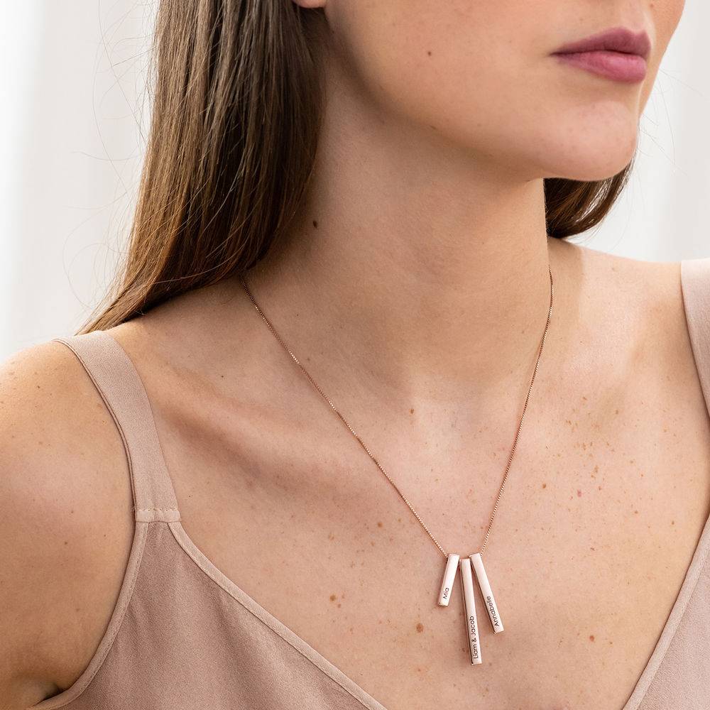 Engraved Triple 3D Vertical Bar Necklace in Rose Gold Plating-4 product photo