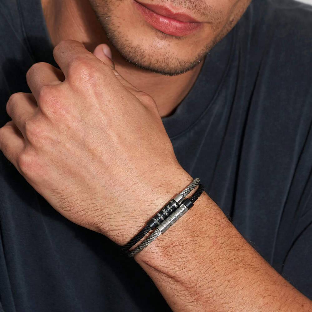 Engraved Twisted Cable Men Bracelet in Black Stainless Steel-2 product photo