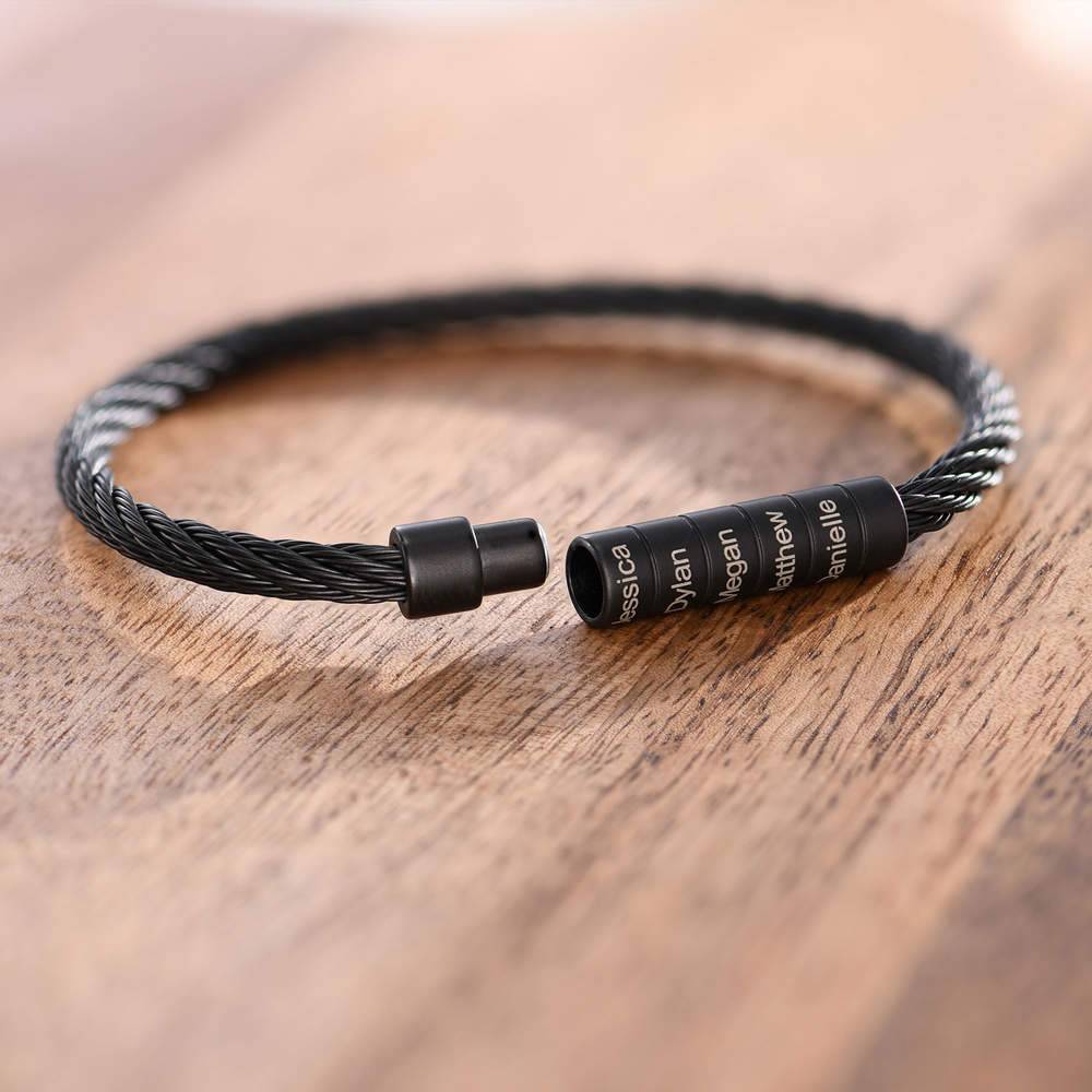 Engraved Twisted Cable Men Bracelet in Black Stainless Steel-5 product photo