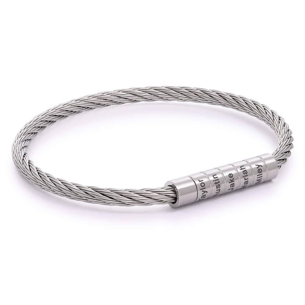 Engraved Twisted Cable Men Bracelet in Matte Stainless Steel-5 product photo