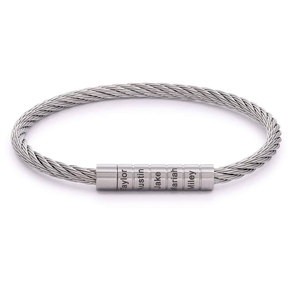 Engraved Twisted Cable Men Bracelet in Matte Stainless Steel-1 product photo