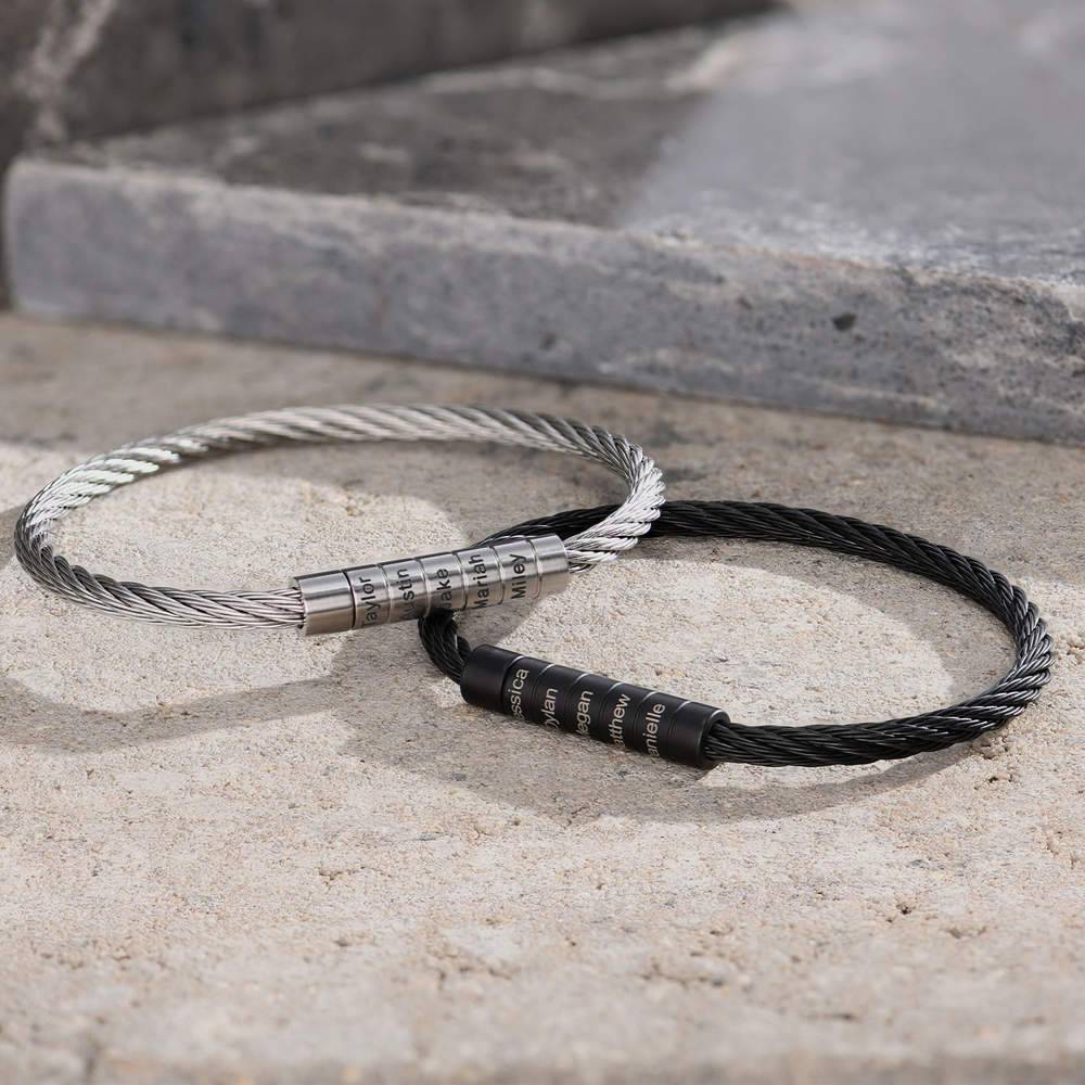 Engraved Twisted Cable Men Bracelet in Matte Stainless Steel product photo