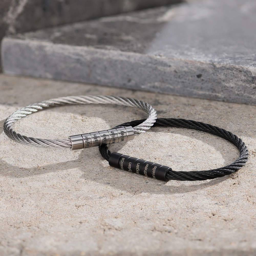 Engraved Twisted Cable Men Bracelet in Matte Stainless Steel-4 product photo