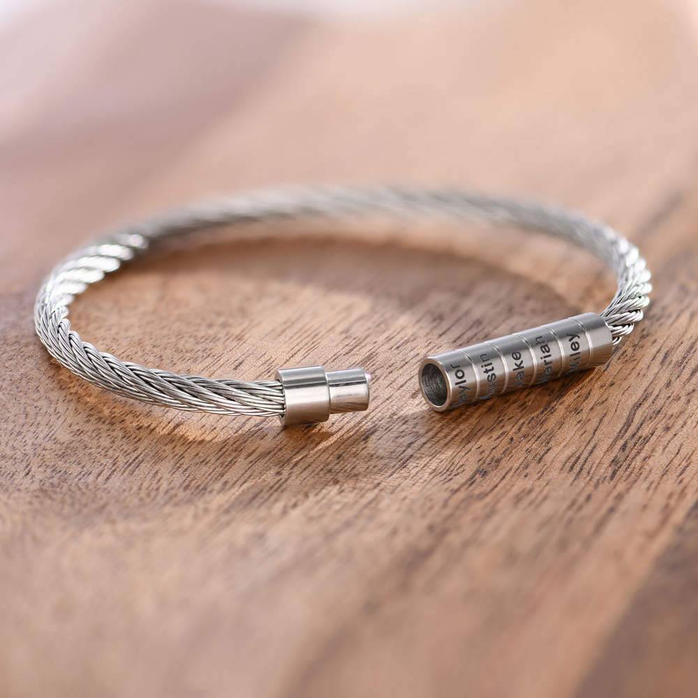 Engraved Twisted Cable Men Bracelet in Matte Stainless Steel-3 product photo