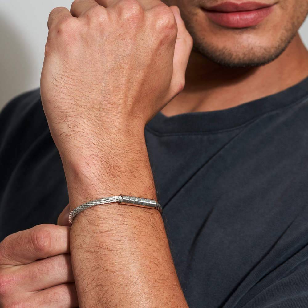 Engraved Twisted Cable Men Bracelet in Matte Stainless Steel product photo