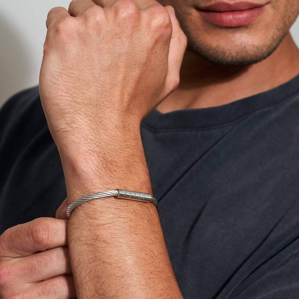 Engraved Twisted Cable Men Bracelet in Matte Stainless Steel-2 product photo